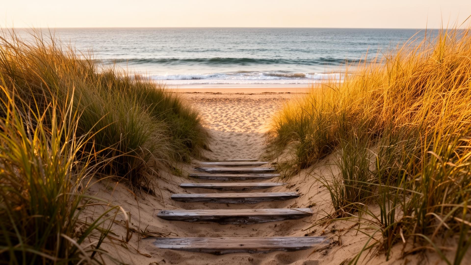 Private wooden dune path leading to the Atlantic