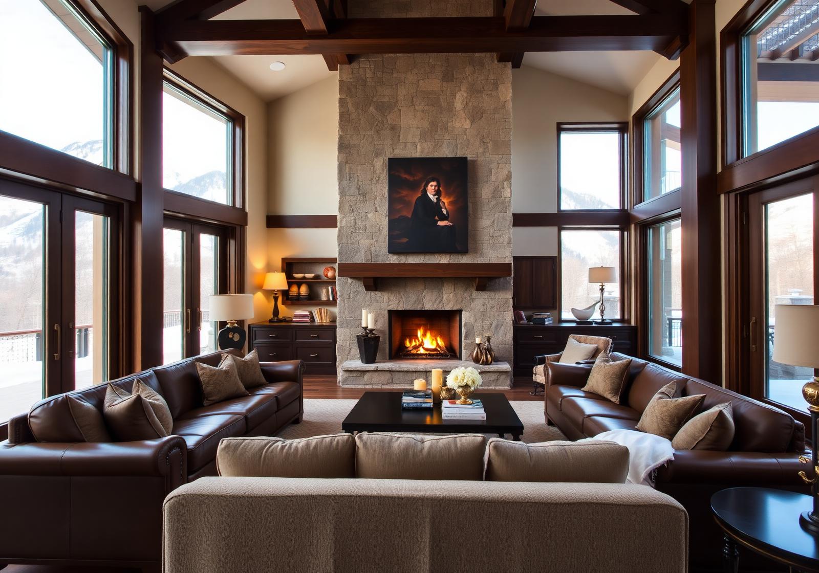 Great room with stone fireplace