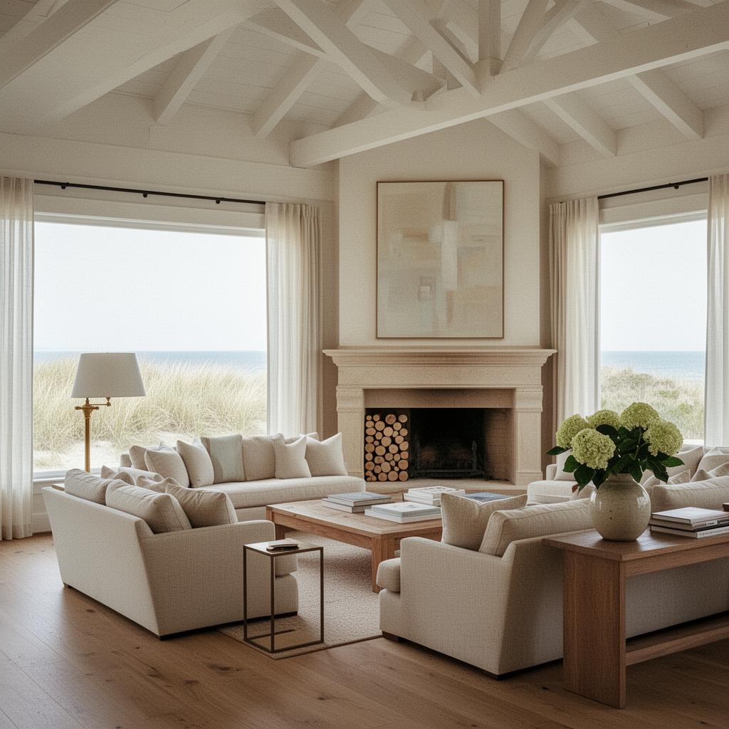 Library with stone fireplace and navy linen reading chairs