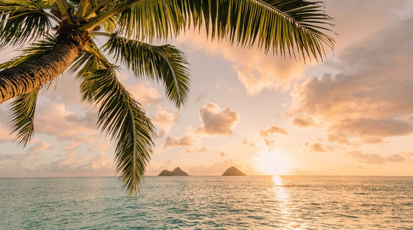 A quiet Hawaiian beach at golden hour