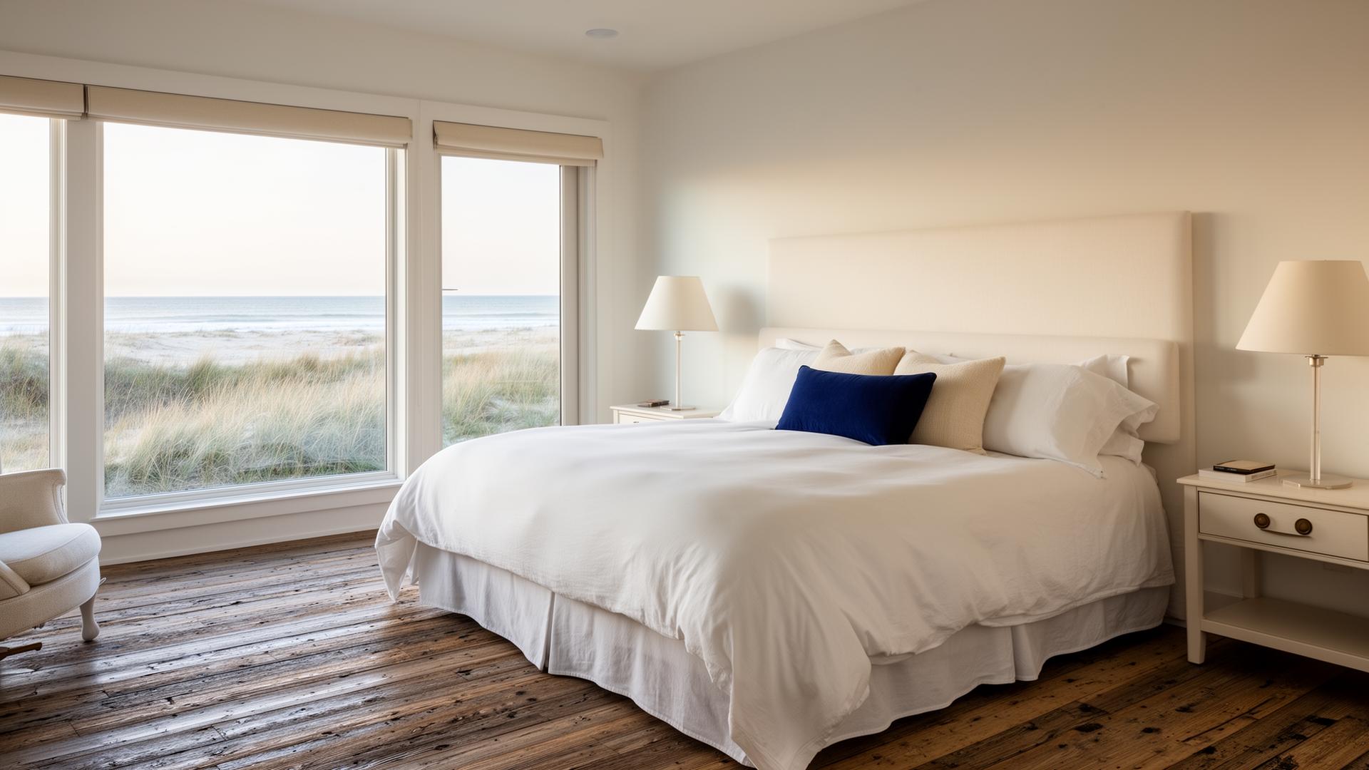 Primary suite with linen bedding and Atlantic views
